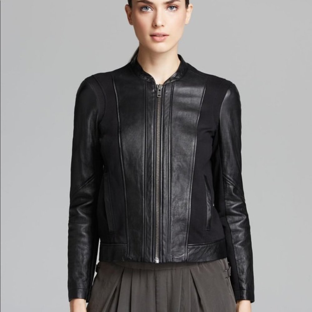 Helmut Lang Lamb Leather Jacket Sweatshirt Combo Coat Mix Media Black Size Small